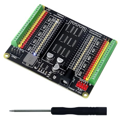 Freenove Breakout Board for ESP32 ESP32-S3 Development Board Protoboard | Terminal Block Shield HAT with Pin Header, GPIO Status LED, Multiple 5 V 3.3 V Power Outputs