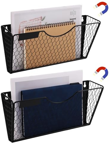 BOXOB 2 Stück Magnetischer Aktenhalter, Magnetischer Aktenaufhänger Magnetischer Organizer für Kühlschrank-Aktenschränke Whiteboard Büro Küche (Schwarz)