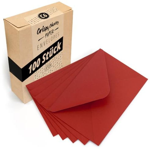 Japun - Briefumschläge (100 Stück) - DIN C6, 162 x 114 mm, rot | Kuvert aus 120 g/m² Papier, Umschlag mit Nassklebung ohne Fenster, für Einladungen zum Beschriften und Bedrucken
