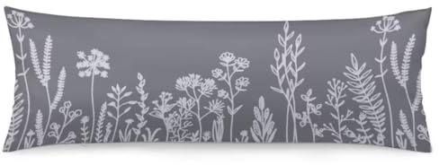 Floral Body Pillow Cover Wild Flower Plant Vintage Florals Herbs and Botanical Throw Pillow Covers Long Pillow Case Protector with Zipper Decorative Rectangle Bed Pillowcases for Bedroom 20x54,Grey
