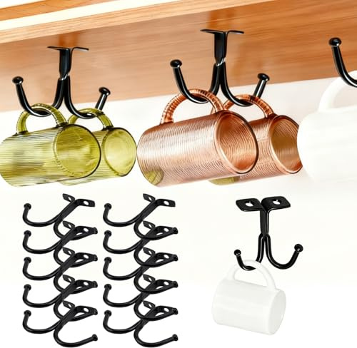 Eruceky 10 Stück Mug Halter Haken Tasse, Tasse Aufbewahrung Becherhalter, Sparen Sie Platz für Tassen, Küchenutensilien, Kleidung und Kleinteile(Schwarz)