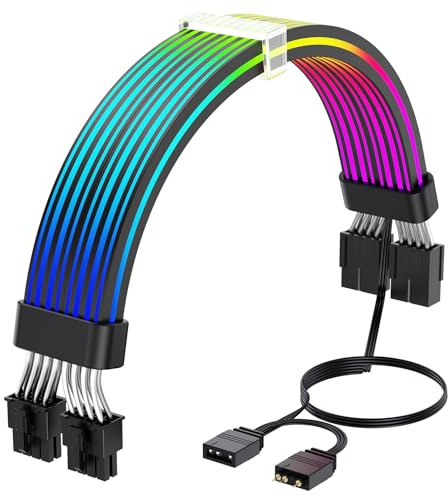 Sirlyr Câble PC RVB Strimmer 2x8 broches PSU 5 V 3 broches Sync ARGB pour bloc d'alimentation GPU, boîtier décoration noir