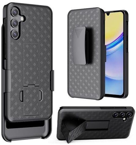 HIDAHE Samsung Galaxy A15 5G Phone Case, Galaxy A15 Belt Clip Holster Case Slim Combo Shell with Kickstand Swivel Belt Clip Holster Rugged Protective Cover for Samsung Galaxy A15 2024 Release, Black