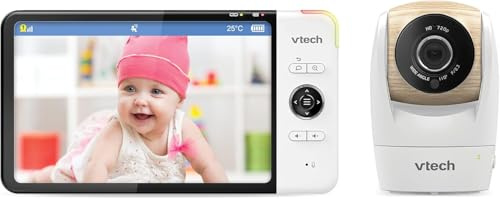Vtech VM919 HD babymonitor – videomonitor med bred vinkel kamera – 360° panoramisk view, HD-video, klart ljud, 7 tums LCD-färgskärm med nattvisionfunktion, intercom, låtar och mycket mer