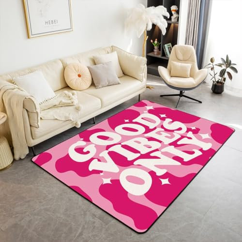 Homewish Tappeto rosa preppy 5x7 Western non spargimento tappeto per comodino per cowgirl cowboy rosa mucca stampa tappeto, American Wild West Stars Western Decor tappeto decorativo