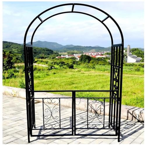 Schwarz Rosenbogen Aus Metall Stabil, Gartenbogen Torbogen Rankgestell Pergola Großkaliber Für Kletterpflanzen, 114x210cm, Hochzeitsbogen Rankhilfe Spalier Für Babyparty, Mit Tür Tor