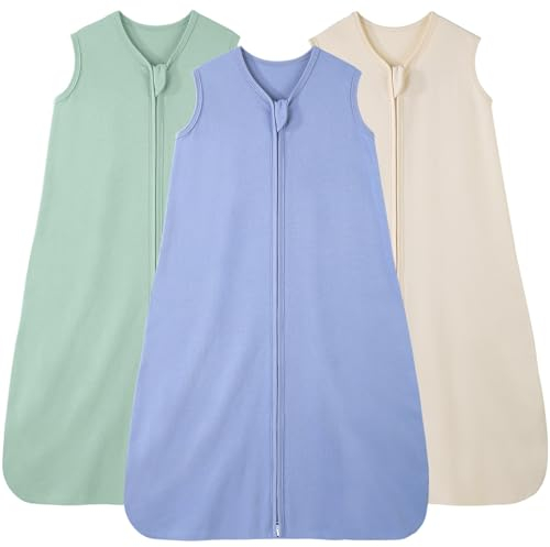 FIEMOL Baby Schlafsack 0-6 Monate 0.5 Tog Baby Wearable Blankets Baumwolle, 3 Pack Sommer atmungsaktiv Schlafsack für Neugeborene Kleinkind 58-66cm Aprikose
