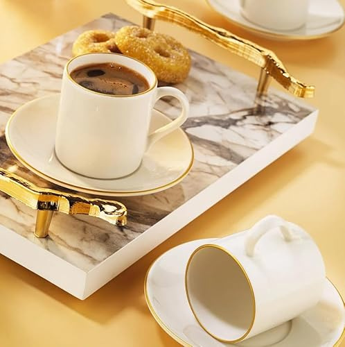 Fecra Juego de Tazas de Café de Porcelana Lumin – Juego para 6 personas – 12 Piezas (6 Tazas y 6 Platillos)