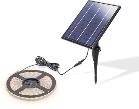 Esotec Solar LED Lichtband warmweiß, LED-Stripes, 5m, 300 LEDs, Akku, Solarmodul, Erdspieß, Gartenlicht, Lichtschlauch, Weihnachtsbeleuchtung, warmweiß, 3000K, IP54, außen, wetterfest, 102710