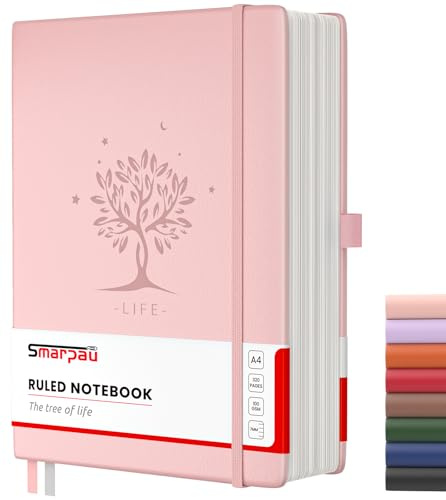 Smarpau Notizbuch A4, Hardcover Lined Journal, Leder Tagebuch | 320 Seiten und 100gsm Premium-Papier, Collegeblock Notizblock Eignet Sich Zum Schreiben und Notieren, 21.5 x 28 cm-Rosa