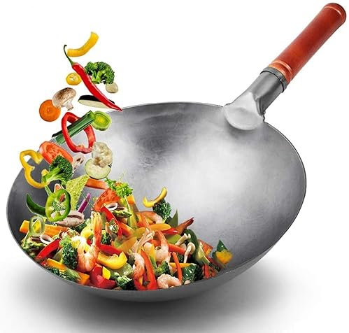 CTCOIJRN Pentola da Cucina Senza Rivestimento Pentole in Ferro da Cucina Wok Cinese Tradizionale Wok Fatto a Mano Pentola in ghisa Padella in ghisa