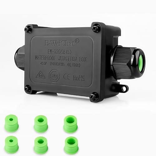 IP68 Waterproof Junction Box, 2-Way Outdoor Power Cable Splitter Electrical Wiring Box Wire Connector Electrical Junction Box for 5-14MM Diameter Cable