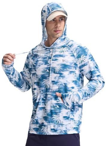BALEAF Rashguard för män långärmad snabbtorkande simtröjor UPF 50+ huvtröja tröja UV pullover långärmad, blå, S