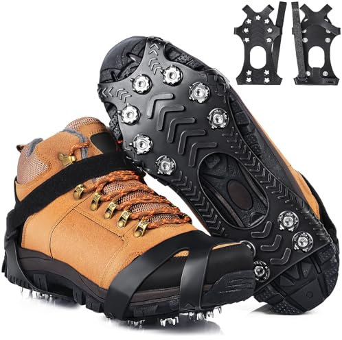 HONYAO Steigeisen, Grödel Steigeisen für Bergschuhe Wanderschuhe, Spikes Schuhe für Mann Frau, Edelstahl Anti-Rutsch Schuhspikes für Gehen Wandern Trekking Eisfischen Winter Outdoor, XL
