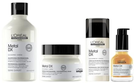 Metal DX Routine beugt Haarbruch und Farbveränderungen vor, Shampoo 300ml, Maske 250ml, Öl 50ml und Leave-In Cream 100ml