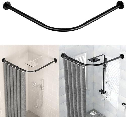 Eck-Duschvorhangstange Ohne Bohren,Duschvorhangstange Verstellbare L Form Duschstange Schwarz Edelstahl Ohne Deckenstütze Für Badezimmer Badewanne Bekleidungs(Size:C 90-130cm x 90-130cm,Color:schwarz)