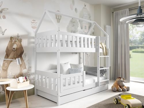 MOEBELPAKET.de Kinder-Etagenbett Felix 80x160, Kiefernholz, Matratze, Weiß | Kiefernholz, Bett, Betten, Gesamthöhe: 185, Kinderbett