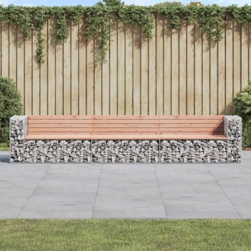 NQJIBUE Item-Banc de jardin design gabion 347 x 71 x 65,5 cm en bois massif Douglas, sièges extérieurs extérieurs, bancs extérieurs