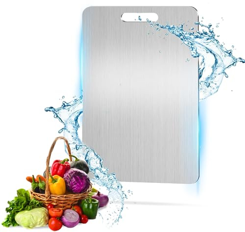 Planche à découper en acier inoxydable double face Plan de travail Bar Restaurant Pâte, en titane, convient pour divers aliments, pâtes, four, cuisine, 34 x 23 cm.