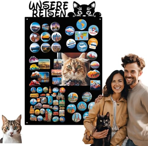 Anwicar Magnettafel - Magnetische Pinnwand mit Katzenmotiv - ideal für Magnete und Notizen - magnetisches Whiteboard - beschreibbare Tafel - inkl. Montageset - Schwarz - 80x50 cm