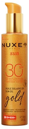 NUXE Gold Tanning Sun Oil SPF30 150ml, Protective Sun Oil, Shields Face & Body from UVA/UVB & Blue Light, Prevents Dark Spots & Signs of Ageing, Water-Resistant Formula