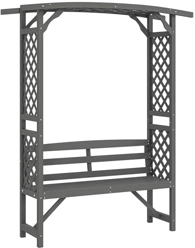Outsunny Garden Bench, Arch Pergola with Natural Wooden Garden Arbour with Seat for Vines/Climbing Plants for Outdoor Space, Grey