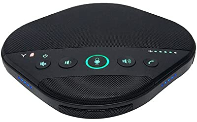 DMETE Cámara de videoconferencia Altavoz de la Conferencia inalámbrica con Verdadero estéreo inalámbrico, Incorporado en Mic, AUX y hasta 7hrs de Tiempo de Juego Negro para Salas de reuniones Grandes