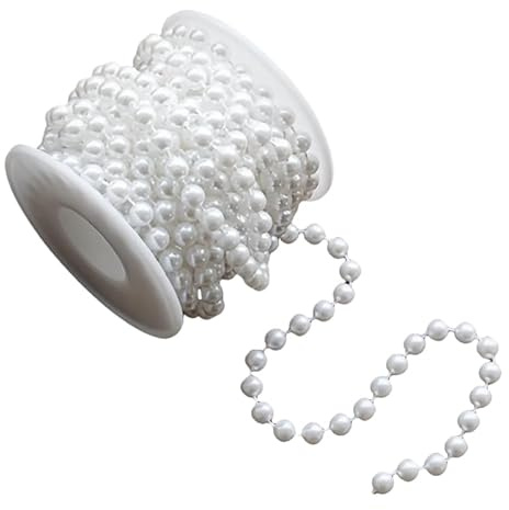5M White Pearl Beads String Chain.6MM Plastic Pearl Chain for Crafting,Decoration
