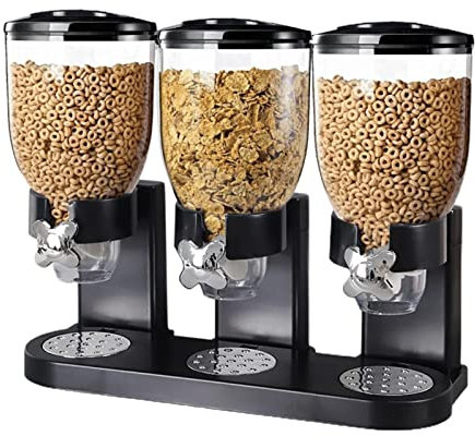 Dispensador triple de cereales con 3 compartimentos, cubo de almacenamiento de cocina, para dulces, nueces, granola, aperitivos