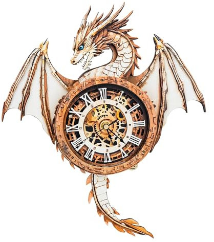 Lilcubics 3D Wooden Puzzles for Adults Model Kits Dragon Clock, Mechanical Model Building Kit DIY Hobbies for Women Men, Vintage Wall Clock Puzzle Birthday Gift for Adults Craft Gift Home Decor