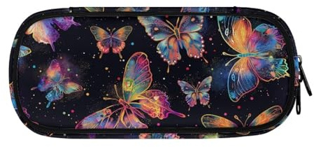 LWLFC Federmäppchen Große Kapazität Schwarzer Schmetterling Mäppchen Jungen Federtasche Federmappe,Stiftemäppchen, Make-Up Tasche für Schule & Büro Damen Mädchen