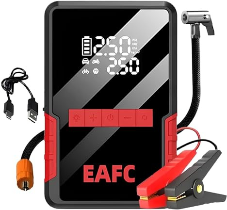 Arrancador de Baterías de Coche,Booster para Coche con Compresor de Aire Portátil 7en1,Arranque de Batería con Inflador para vehículo de 5000 mAh,Kit de Emergencia del Conductor con Linterna LED