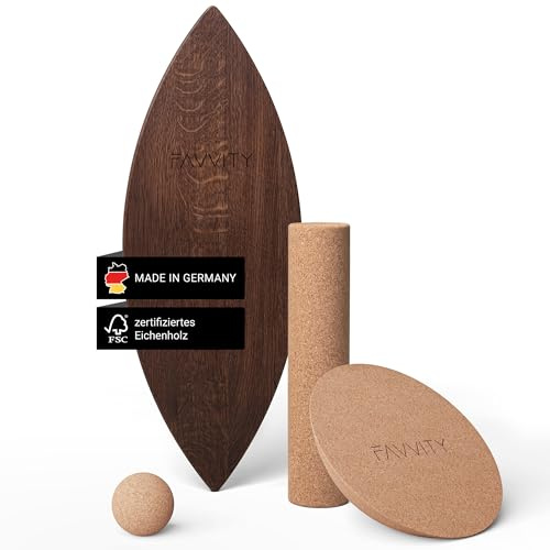 Balance Board aus Eichenholz [Handgefertigt in Deutschland] FSC-zertifizierter Gleichgewichtstrainer mit Trainings-App | Waveboard Surf Balance Board Erwachsene & Kinder | Balanceboards - FAVVITY®