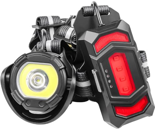 Lazmin112 Luz LED para Correr Recargable por USB Ángulo Ajustable Ajuste Seguro para Carreras Nocturnas Luz para Bicicleta Principal COB Lámpara de Advertencia Roja Material ABS Negro 5.4 Oz