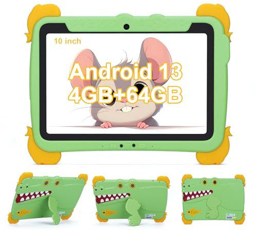 C idea 10,1 Pouces pour Enfants Tablette, écran FHD 1280x800, 4 Go de RAM + 64 Go de ROM, Batterie 6000 mAh, contrôle Parental, Wi-FI, Bluetooth, Tablette Android pour Enfants de 3 à 12 Ans (Verte)