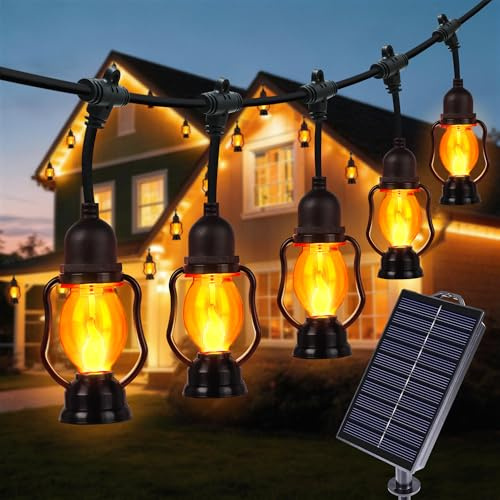 Geemoo Solar Lichterkette Aussen, 6.5M 10 Glühbirnen Retro Lichterkette Außen Solar, Solarlichterkette Außen Wetterfest mit Flackernder Flamme Laternen für Draußen Garten Balkon Camping Party Deko