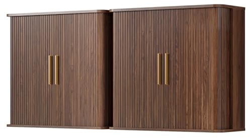 Furnaza 60 W Laundry Room Wall Cabinet with Fluted Sliding Door, Bathroom Medicine Cabinet with Adjustable Shelf, Wall Mounted Storage Cabinet for Laundry Room Kitchen