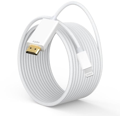 [Apple MFi Certified] Apple Lightning to HDMI Cable Adapter, 1080P Lightning to Digital AV Adapter Sync Screen Connector Woven Cord for iPhone 14 13 12 11 Pro Max XS XR 8 7 to HDTV Projector Monitor