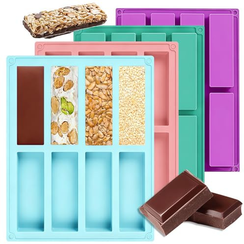 4 Pcs Chocolate Bar Moulds, 8 Cavities Silicone Granola Bars Mould
