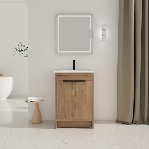 24 Freestanding Bathroom Vanity with White Ceramic Sink 2 Soft Close Cabinet Doors