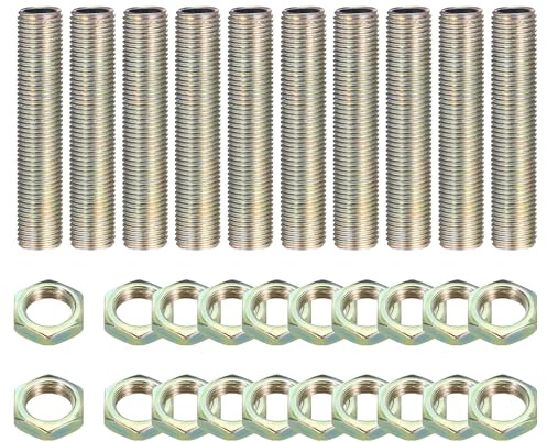 sourcing map Lampen-Rohrnippel-Set mit Kontermuttern, M10 x 1, feine Hohlrohr-Lampen-Reparatur-Hardware-Befestigungen für Kronleuchter, Deckenlampen, Montage, DIY, Farbe Zink, 10 Stück
