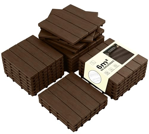 LARDECOR - Baldosas Encajables WPC 30x30 cm para Suelo, Pack 66 Piezas, 6 m², Losetas para Terraza, Balcón, Patio y Jardín, Diseño con Drenaje y Superficie Antideslizante (Sándalo)