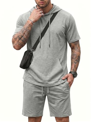 CTU Men's 2-Piece Tracksuit Set, Summer Short-Sleeve Hoodie & Shorts