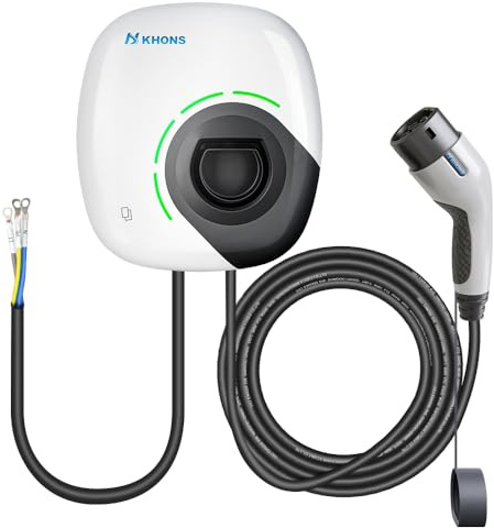 Estación de carga para coche eléctrico, caja de pared inteligente con cable de carga tipo 2 de 5 m y conexión fija de 0,6 m, estación de carga IP65 EV con APP y RFID, para BEV/PHEV, IEC 62196-2 (7 kW)