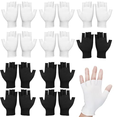 10-Pack White and Black Combination, Cotton Gloves for Eczema, Moisturising Gloves Overnight, Cotton Fingerless Gloves for Sleeping, Cotton Glove Liners