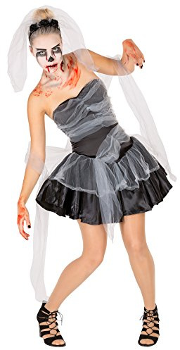 dressforfun tectake Sexy Schwarze Witwe Frauenkostüm Halloween Kostüm inkl. Haarrifen mit Blumen und Schleier & extra Tüllband (M | Nr. 300146)