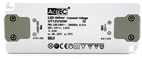 Alimentatore Trasformatore per LED ACTEC Slim CV Mode 12 V 20 Watt Tensione Costante