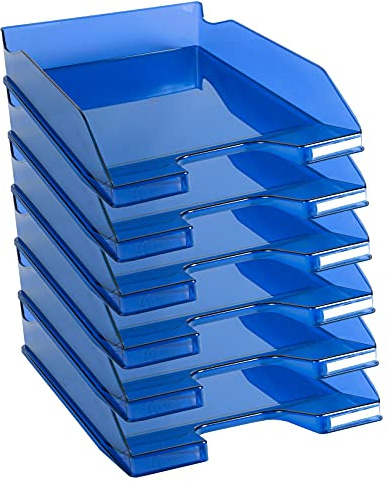 Exacompta 113260D 6er Pack Premium Briefablage Combo Midi DIN A4. Ideale Briefkörbe für Ihre Organisation. Robuste und stapelbare Ablagekörbe königsblau transluzent glossy