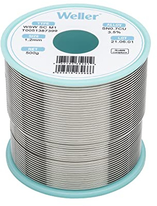 Weller WSW SC M1 (T0051387399) Filo Saldante, Ø 1.2mm, 500g, Lega Sn99.3Cu0.7, Contenuto di Fondente 3,5%