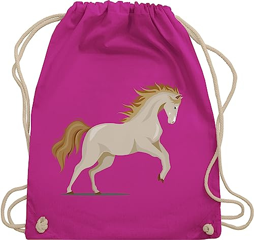 Turnbeutel Rucksack - Taschen - Pferd steigend I Pferde Geschenk Reiter I Pferdeliebhaber Geschenke Pferdemädchen - Unisize - Fuchsia - pferderucksack pferdebeutel reiten tiermotiv sporttasche